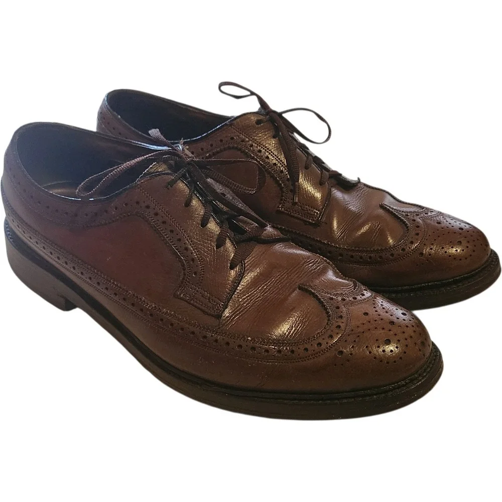 Florsheim Imperial Kenmoor Brown Pebble Grain Longwing Wingtip Shoes Mens 10.5 C